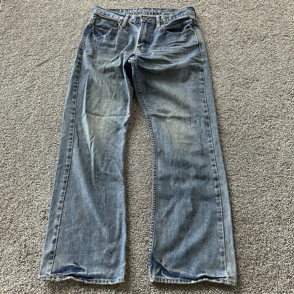 American Eagle Outfitters Bootcut Jeans Mens 29x30 Med Wash Blue Distressed